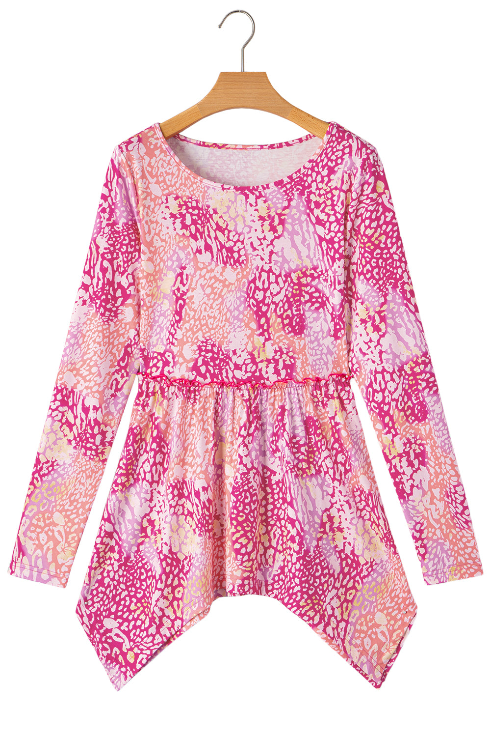 Tunique classique à imprimé léopard rose avec ourlet mouchoir