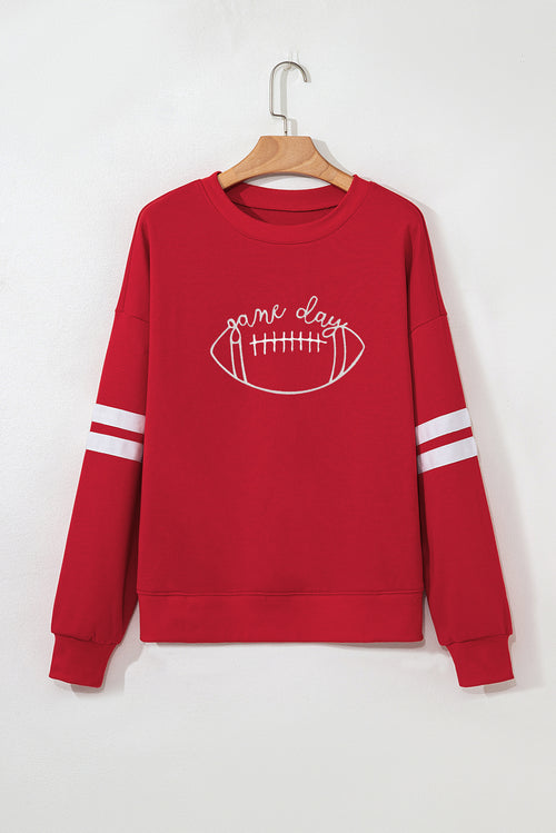 Sweat-shirt universitaire surdimensionné brodé de football rouge ardent