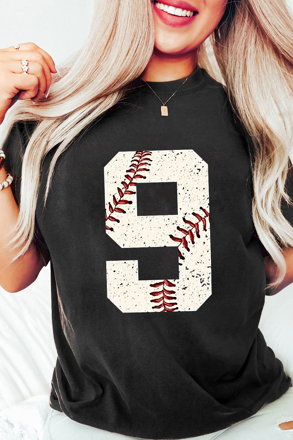 Black Game Day Number 9 Baseball Pattern Oversize Tee