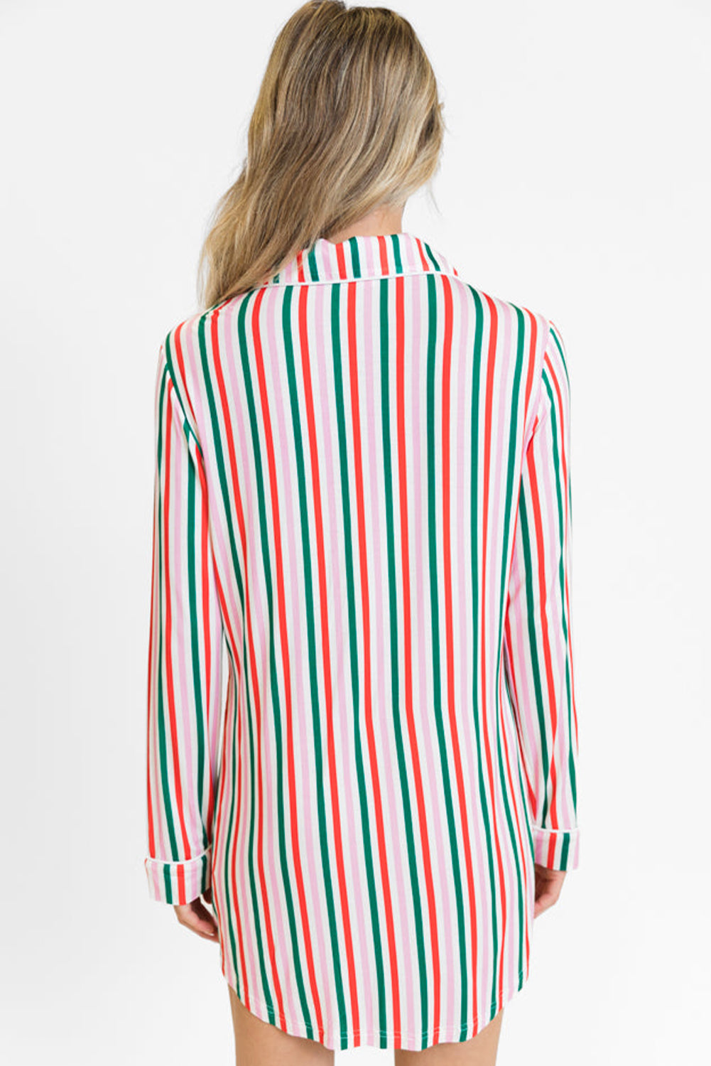 Pink Stripe Christmas Long Sleeve Shirt Style Sleep Dress