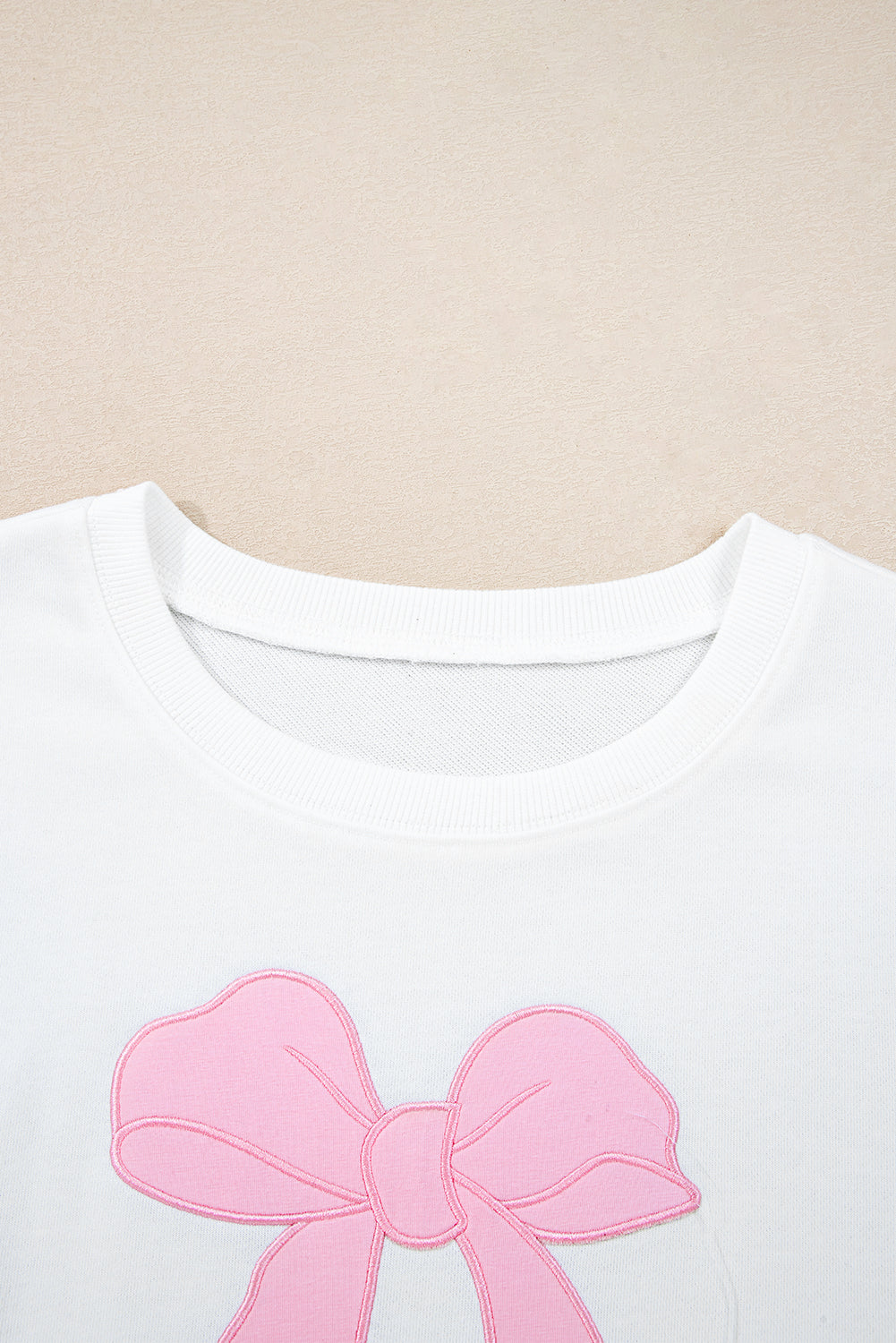 Beige Big Bow Pattern Plus Size Drop Shoulder Sweatshirt