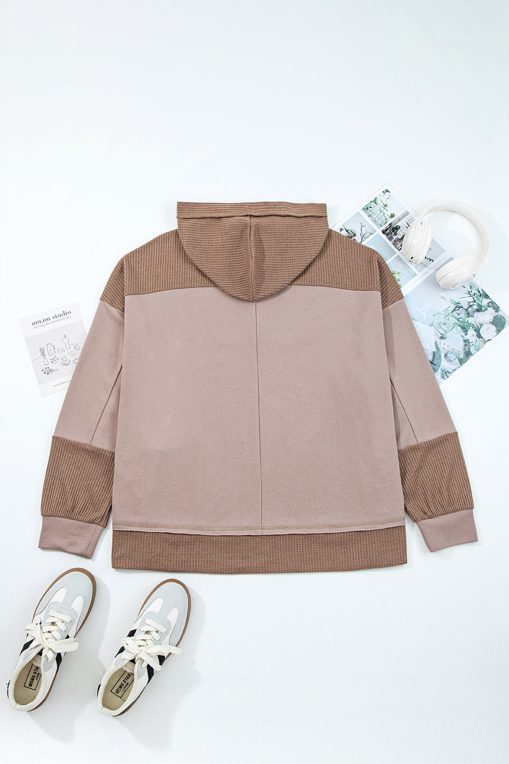 Goat Waffle Patchwork Plus Size Pocketed Hoodie