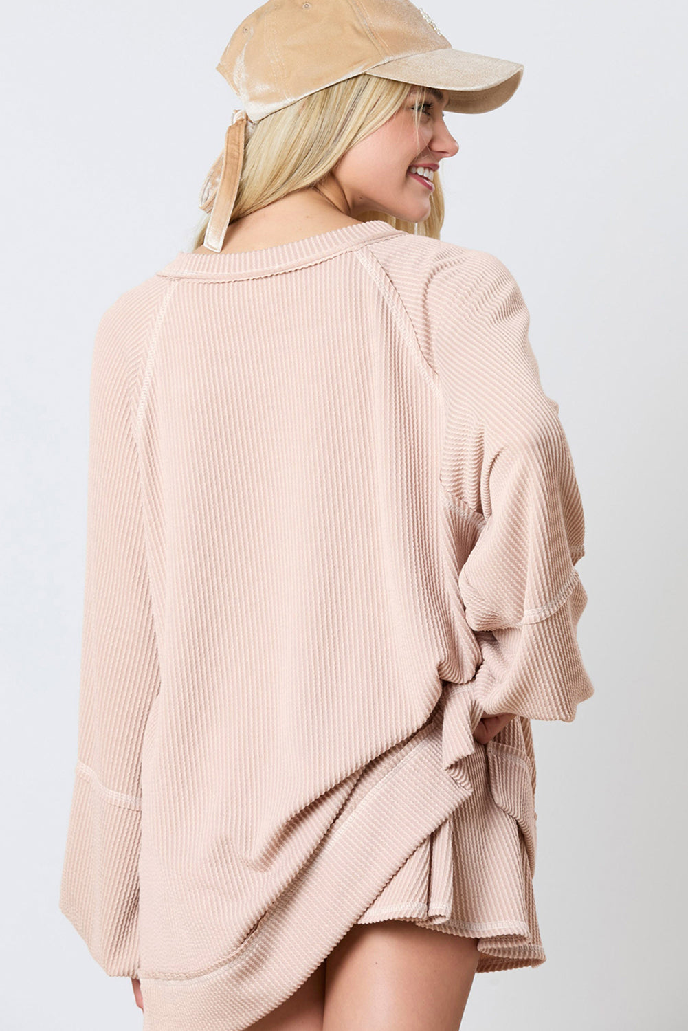 Dark Grey Corded Bishop Sleeve Pullover and Ruffle Mini Skirt Set