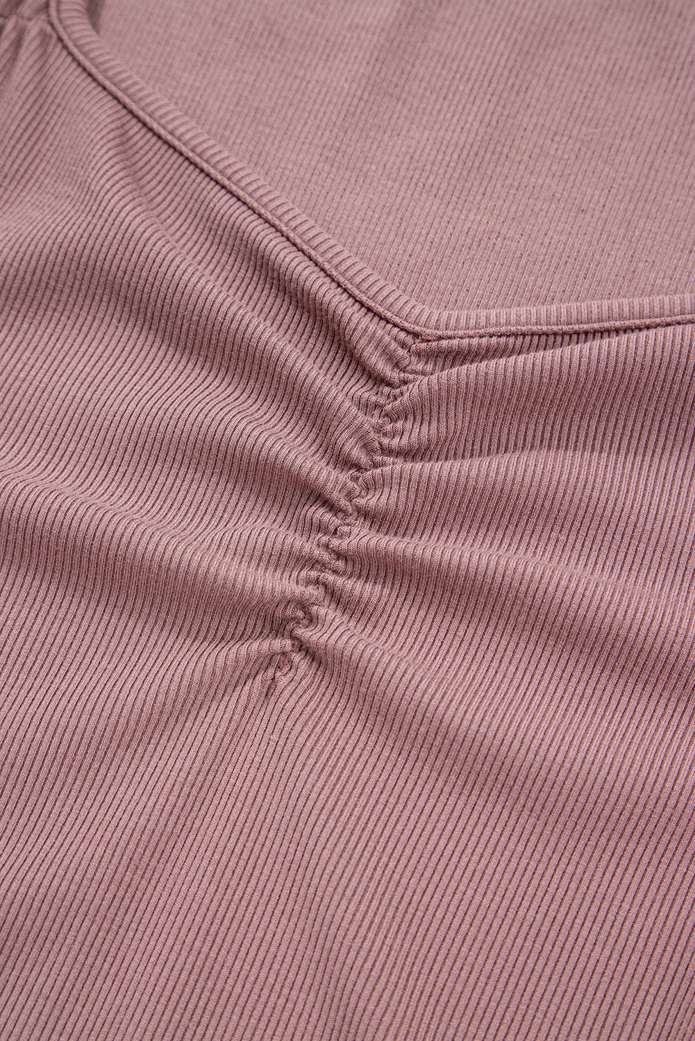 Top de manga larga acanalado con escote en forma de corazón fruncido Old Rose