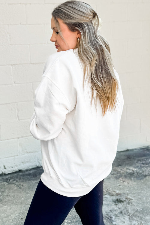 Sudadera beige con estampado de lazo grande y hombros caídos en talla grande