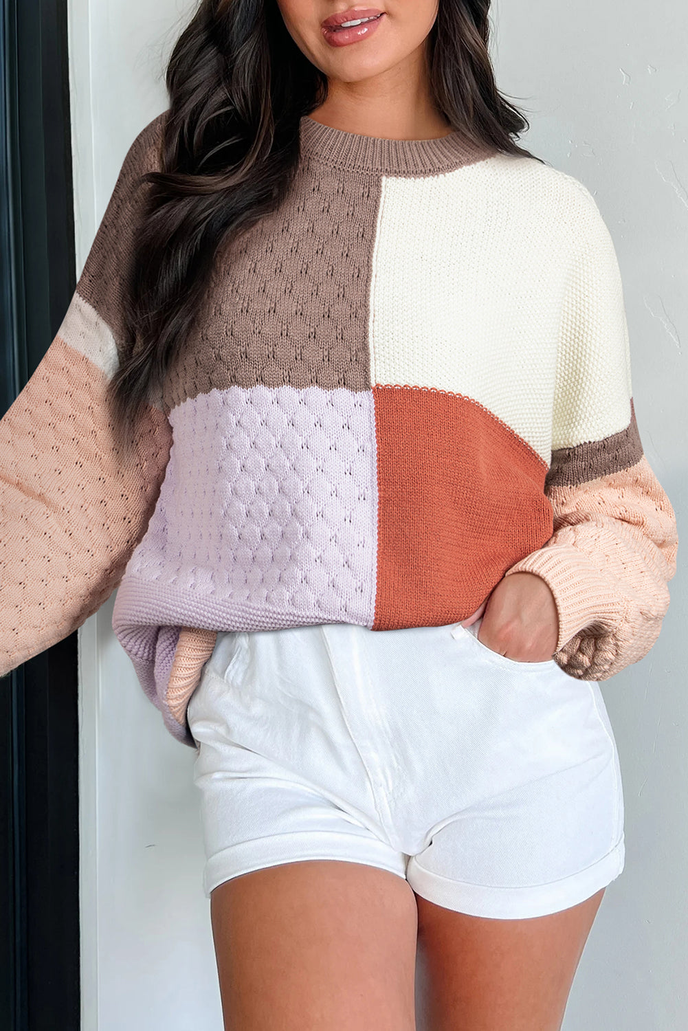 Pull ample en maille colorblock à texture mélange de café