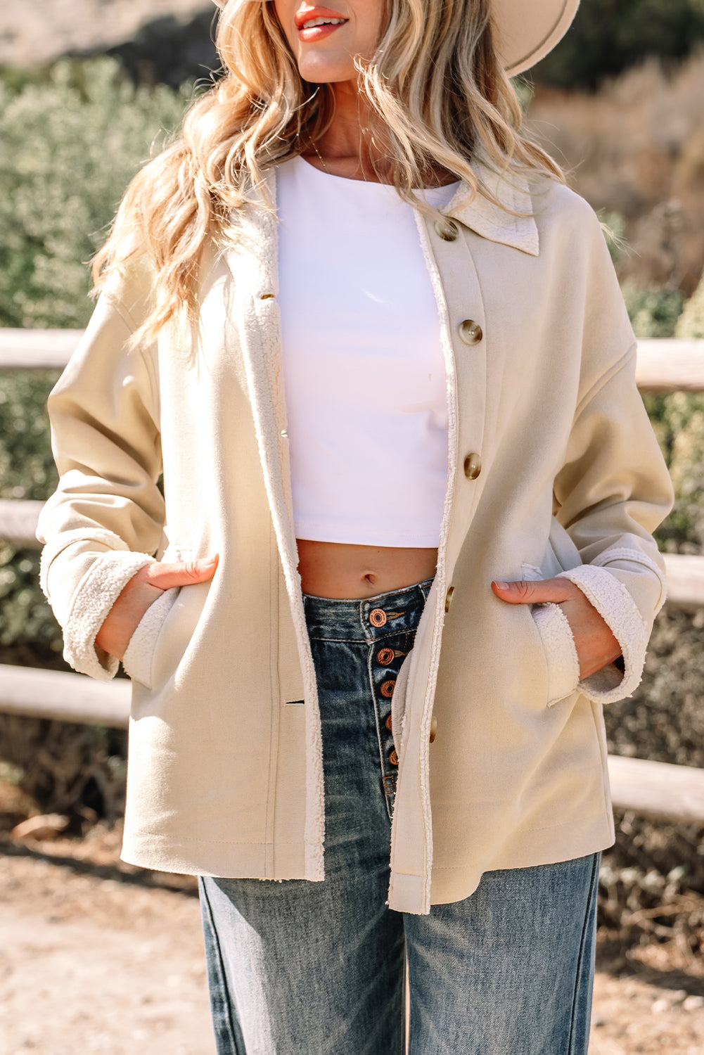 Parchment Suede Sherpa Lined Western Loose Jacket