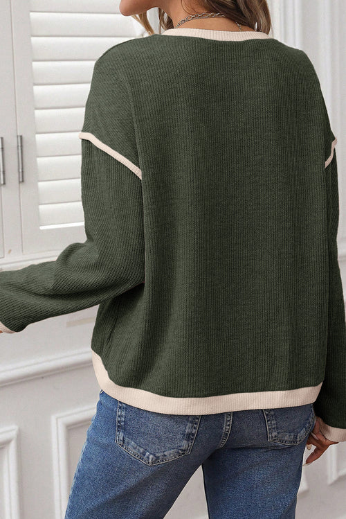 Haut ample en tricot à épaules tombantes et bordure contrastée avec trèfle à quatre feuilles