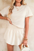 Beige Cropped Tee and Ruffle High Waist Skort Set