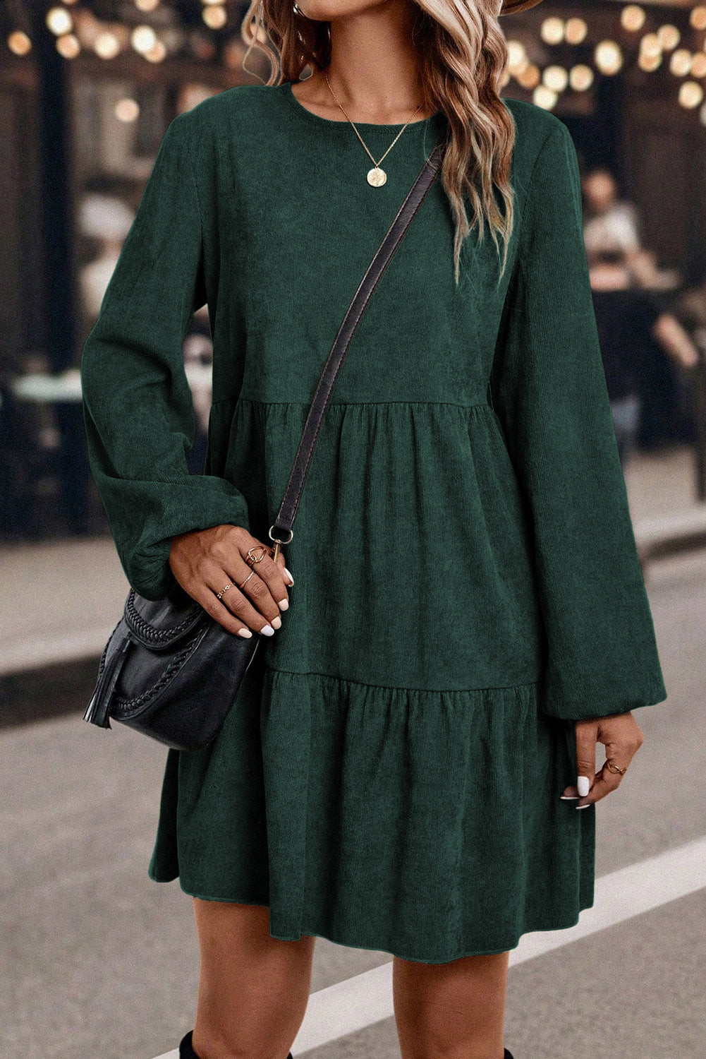 Robe courte à manches lanternes marron foncé