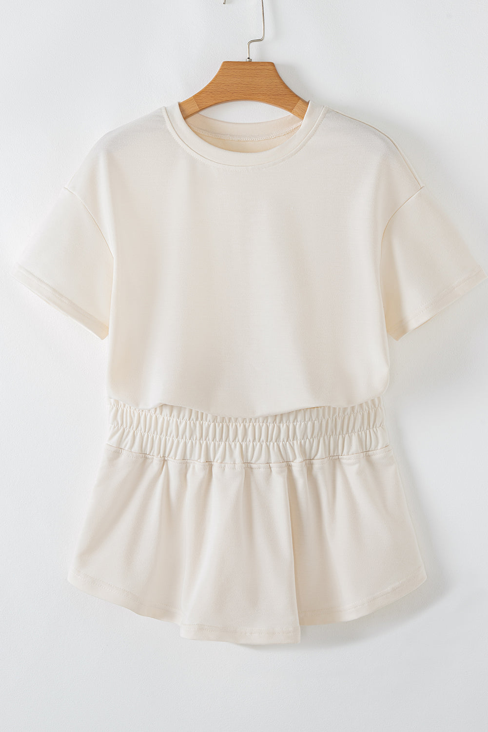 Beige Cropped Tee and Ruffle High Waist Skort Set