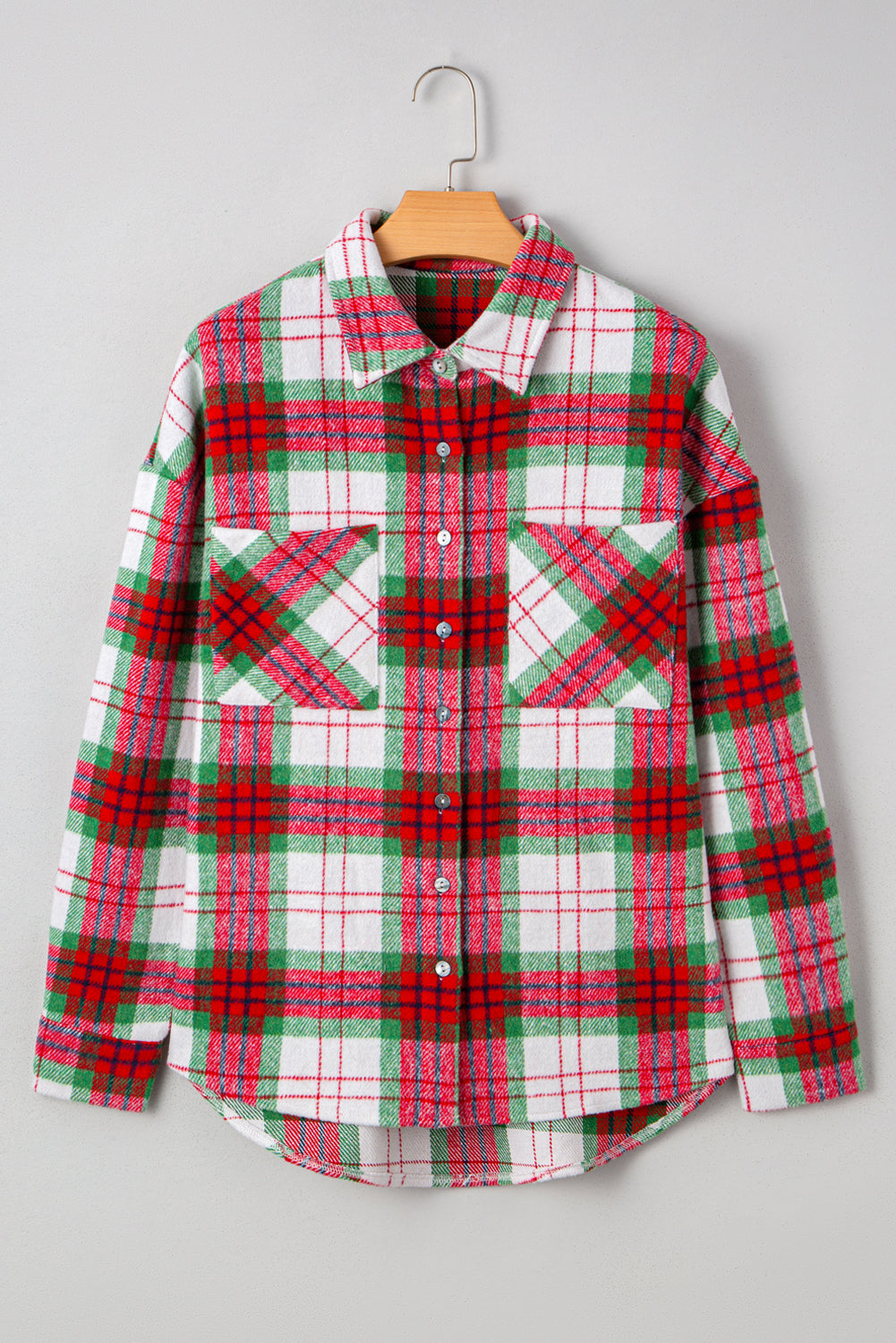 Red Christmas Plaid Casual Flannel Shacket