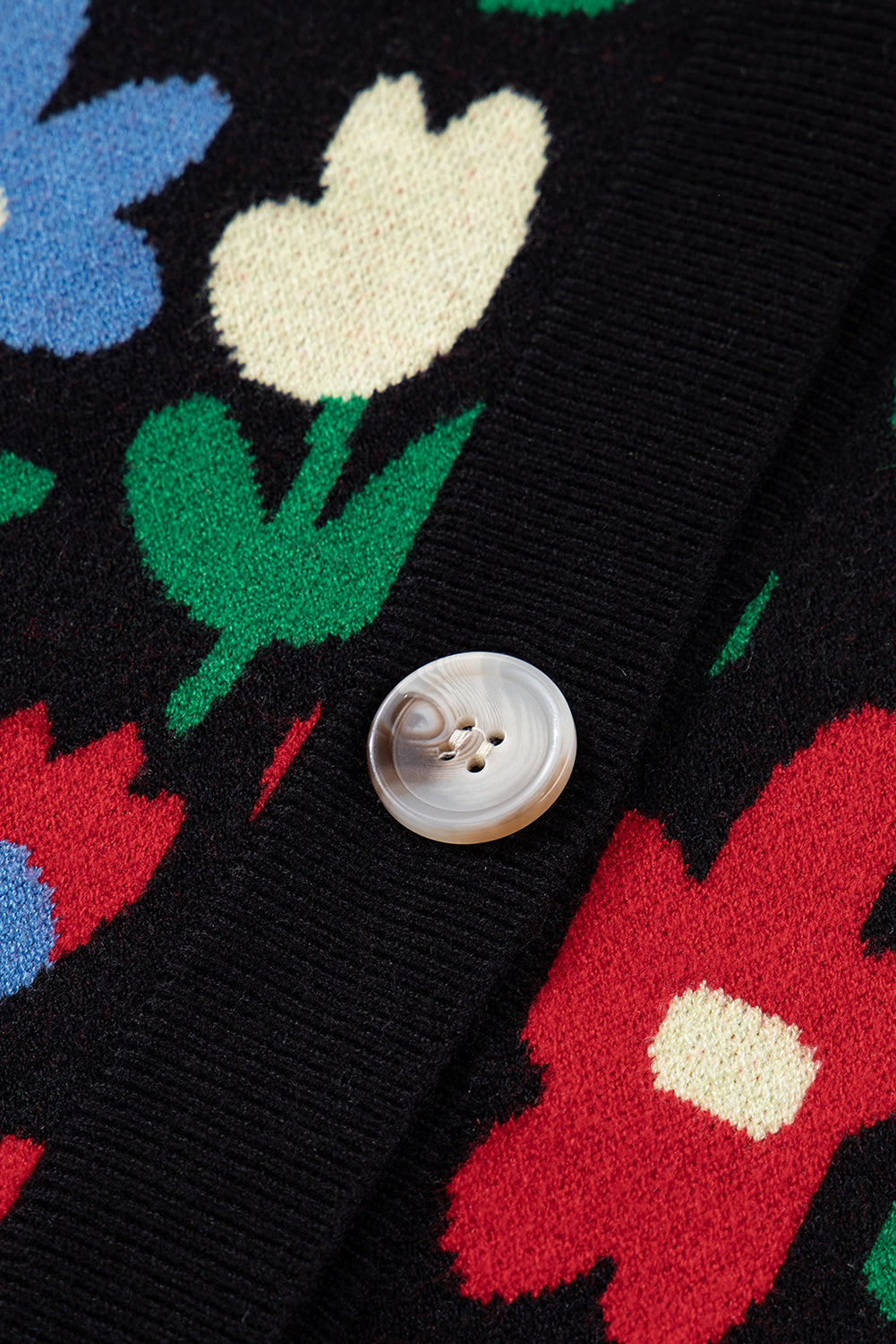 Black Vibrant Floral V Neck Knit Cardigan