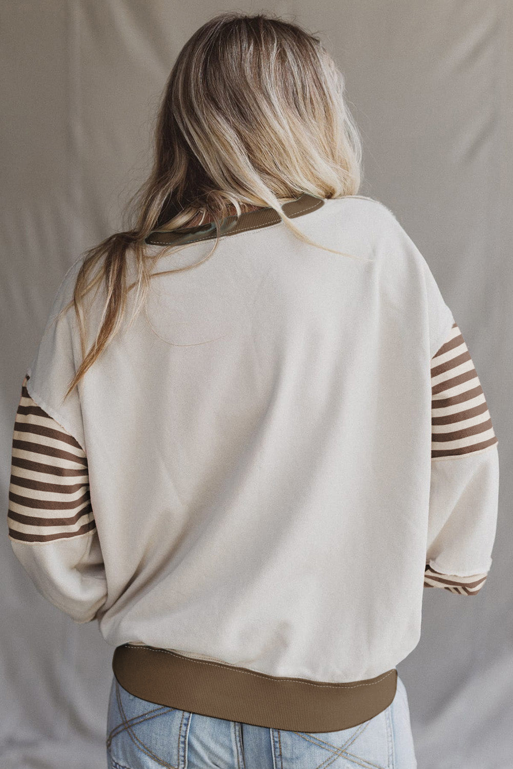 Parchment Colorblock Patchwork Striped Sleeve Sweatshirt
