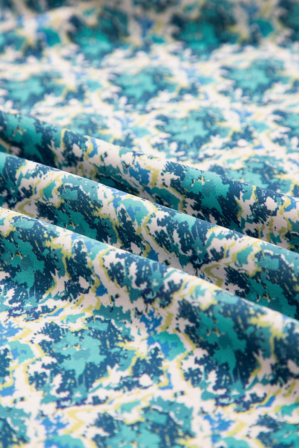 Blusa con mangas abullonadas y puños fruncidos con estampado abstracto verde