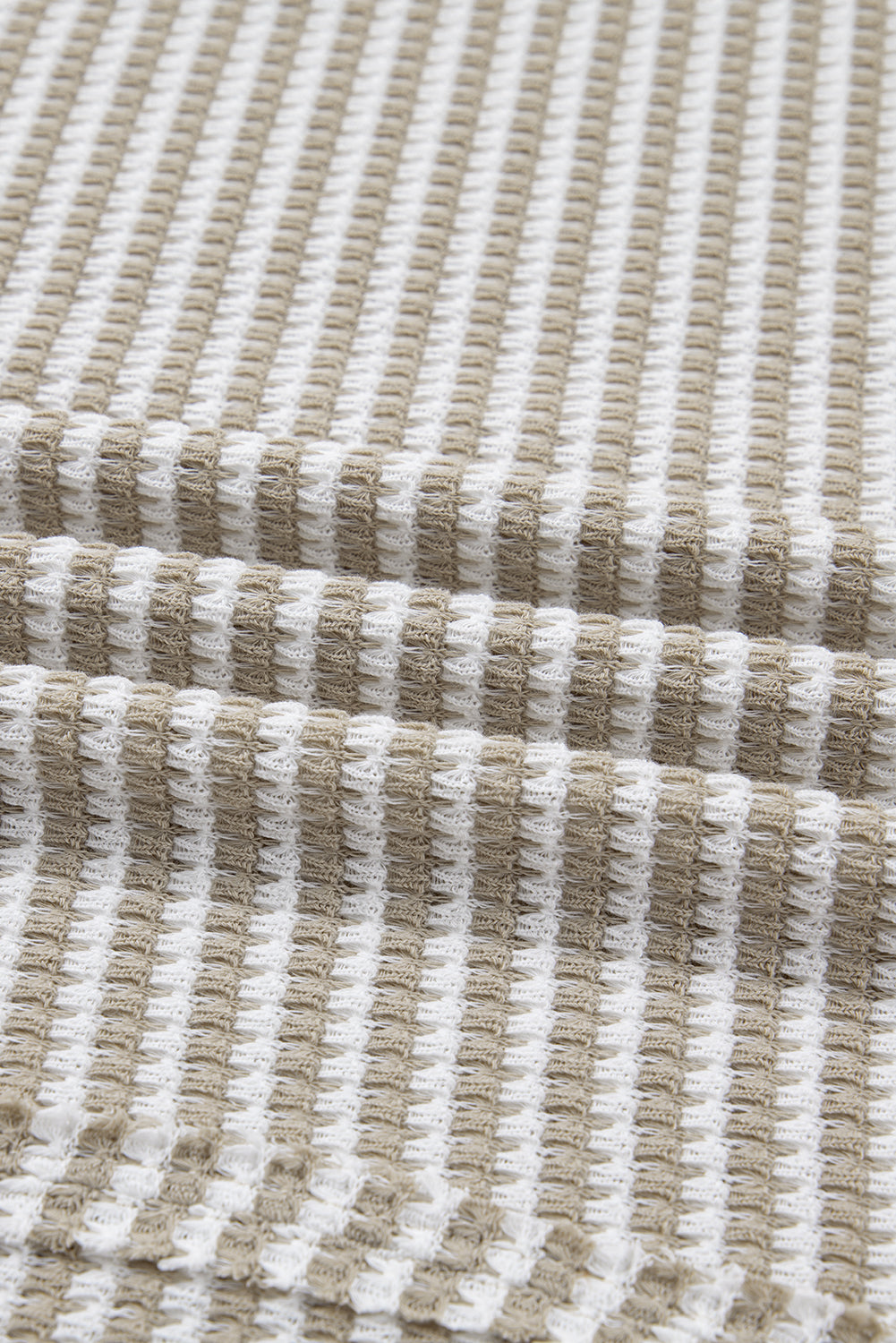 Brown Plus Size Stripe Ribbed Trim Drop Shoulder Long Sleeve Oversized Top