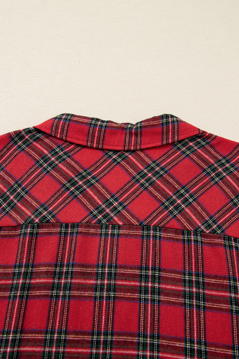 Ensemble pyjama grande taille rouge à carreaux patchwork, chemise à manches longues et short