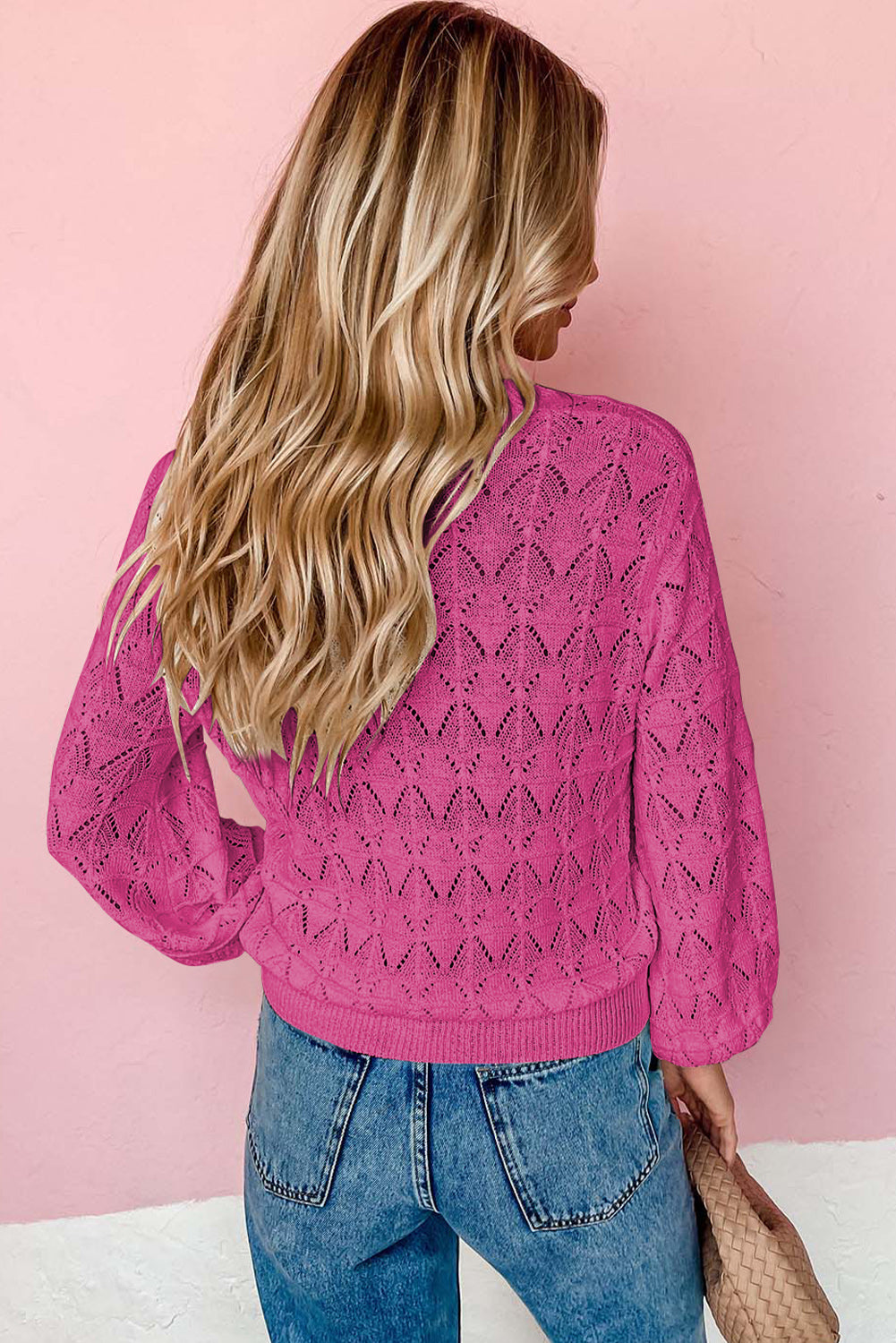 Rose Lightweight Buttoned Front Crochet Cardigan