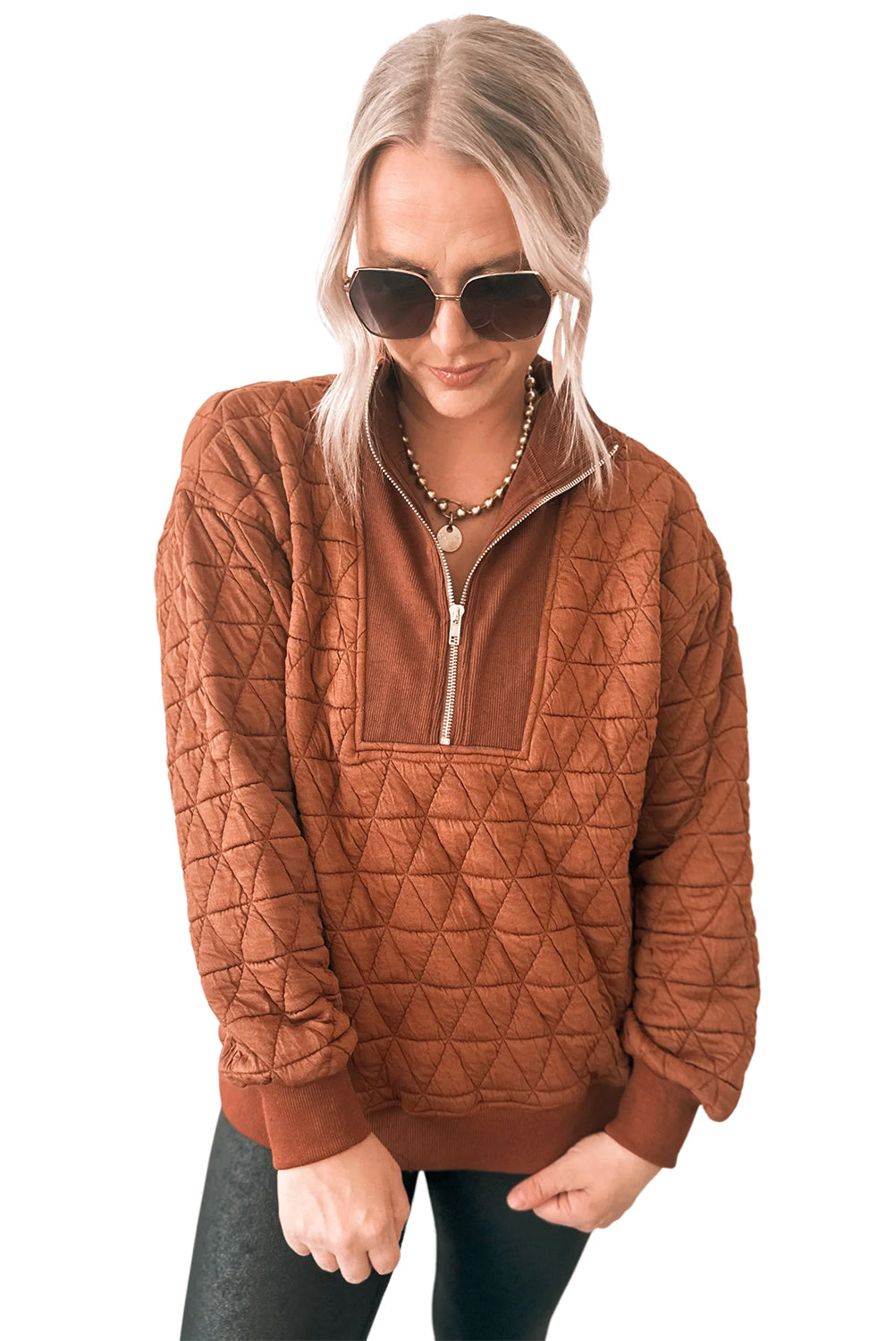 Sweat-shirt à manches longues texturé jaune paille avec col zippé