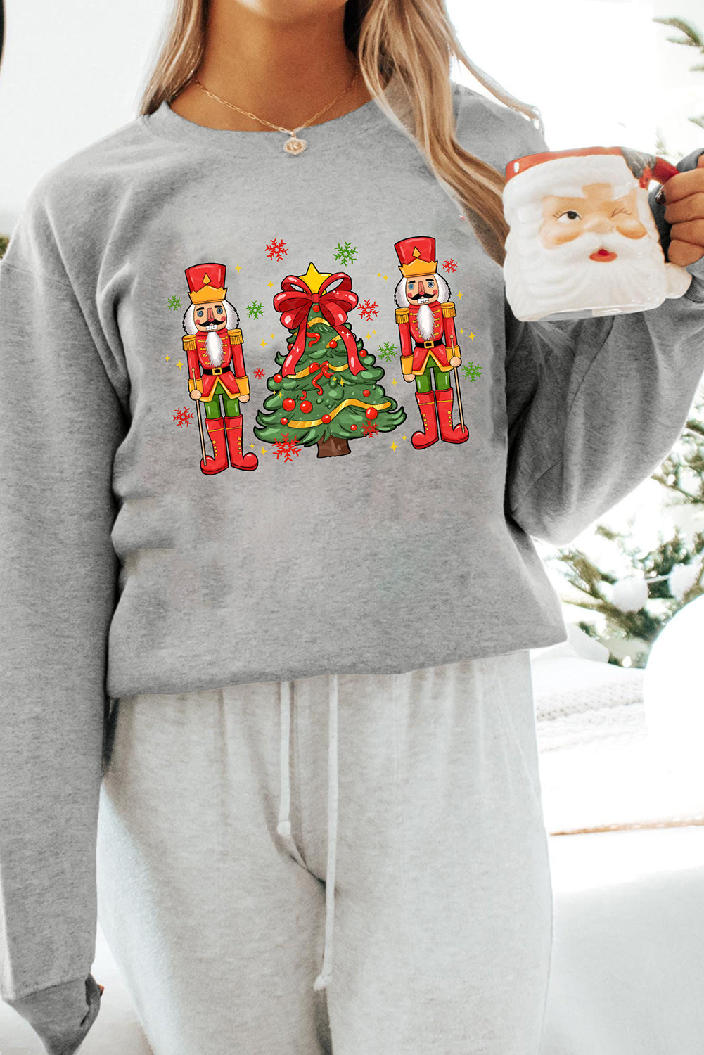 Gray Festive Nutcracker Men Guard Graphic Pullover Sweatshirt