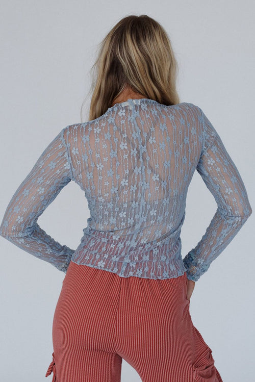 Ashleigh Blue Sheer Floral Lace Long Sleeve Slim Fit Top
