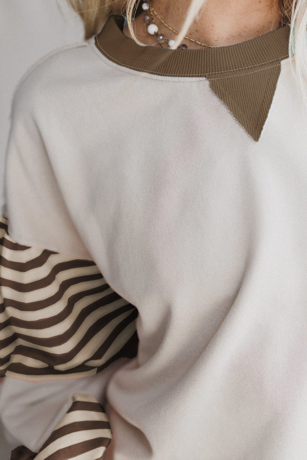 Parchment Colorblock Patchwork Striped Sleeve Sweatshirt