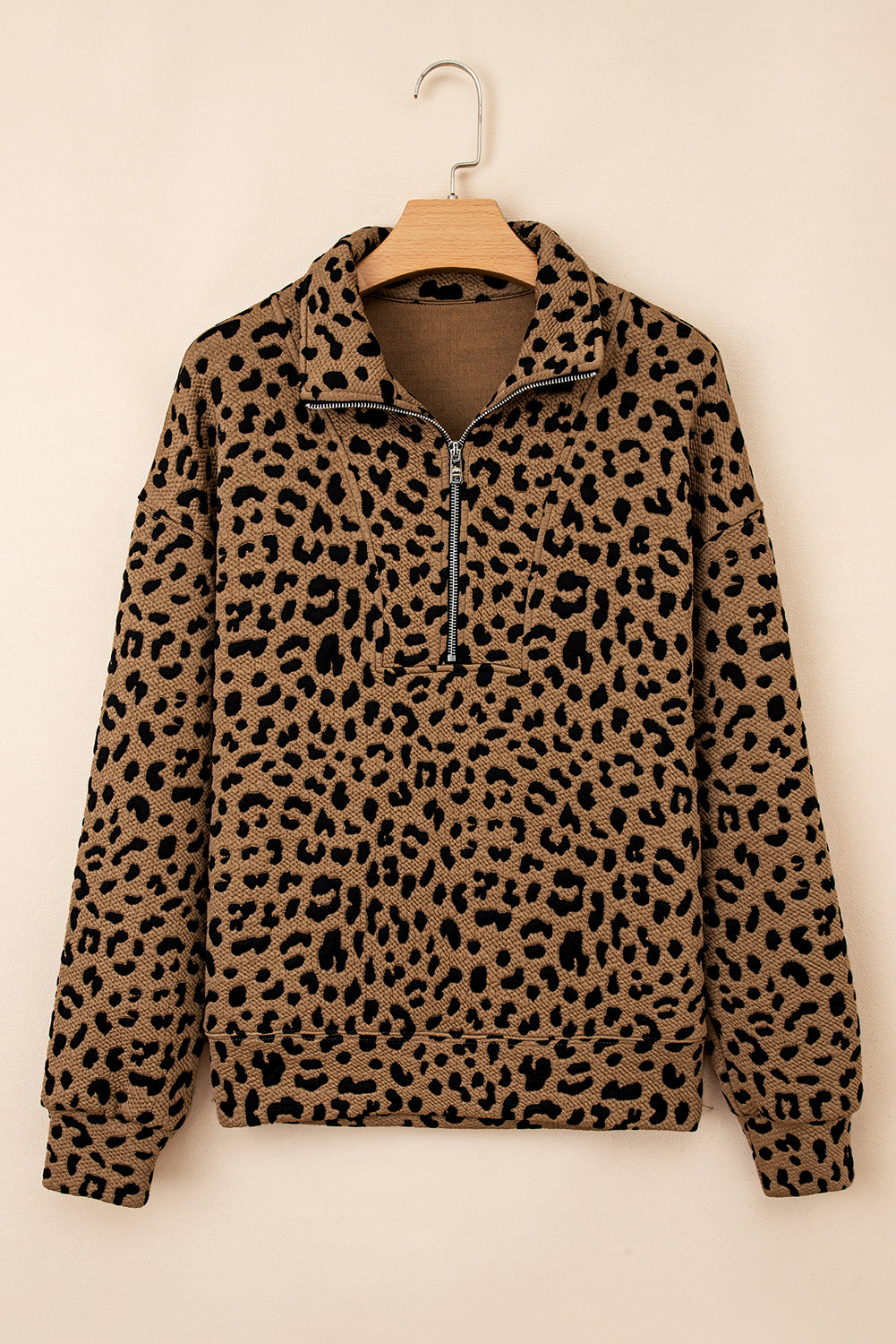 Brown Leopard Print Quarter Zip Sweatshirt