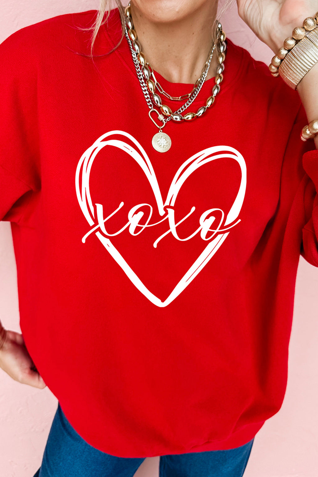 Sudadera con estampado de corazón de San Valentín rojo xoxo
