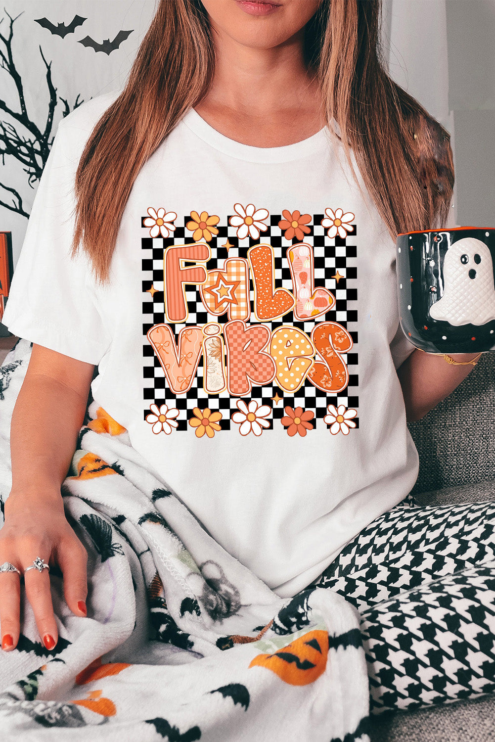 White FALL VIBES Cute Graphic Fashion Tee