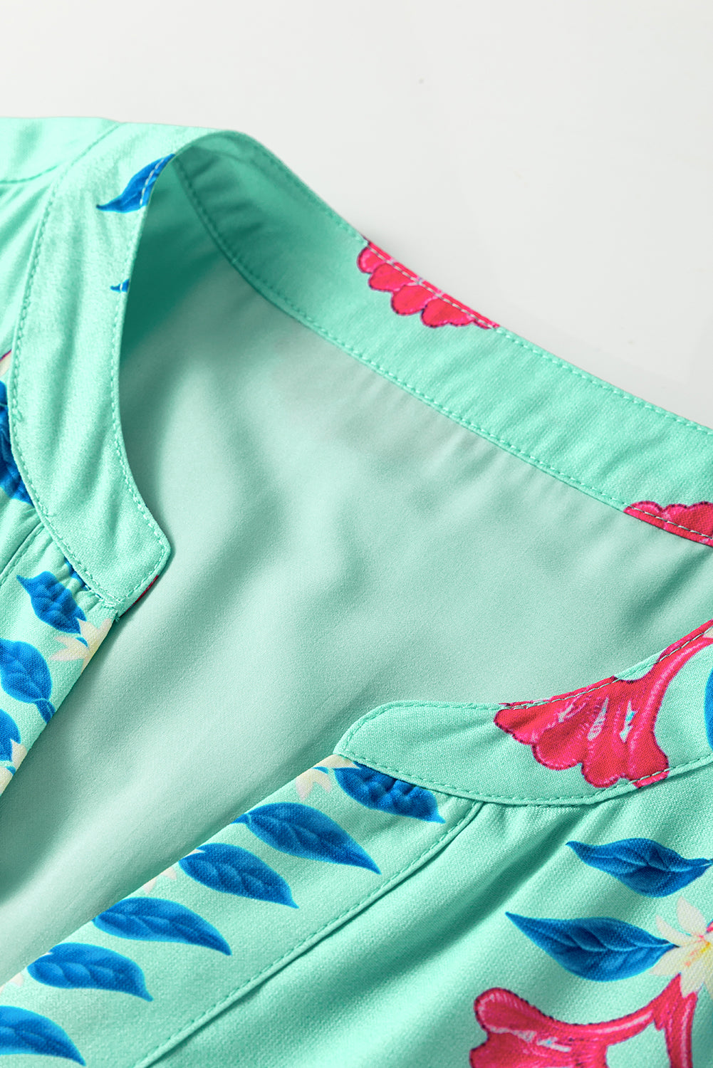 Blue Floral Print Notched Neck Flounce Sleeve Maxi Dress