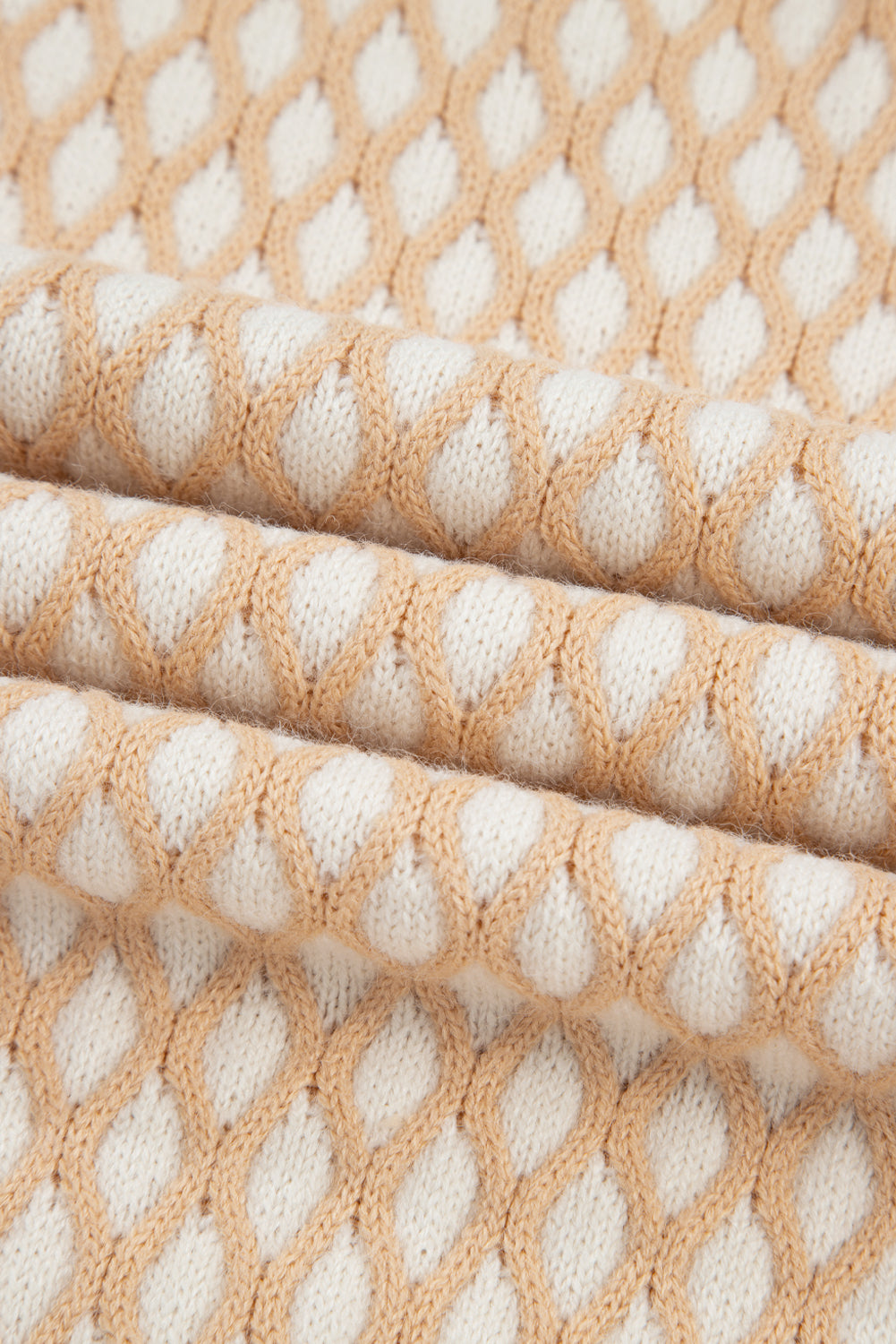 Smoke Gray Checkered Textured Knit Mock Neck Sweater