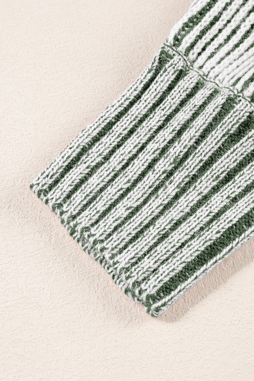 Light French Beige Striped Print Ribbed Knit Raglan Sleeve Baggy Sweater