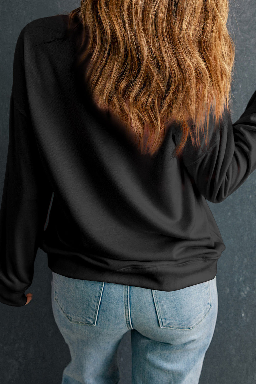 Black Christmas Fashion Sequin Ribbon Bow Patched Drop Shoulder Sweatshirt