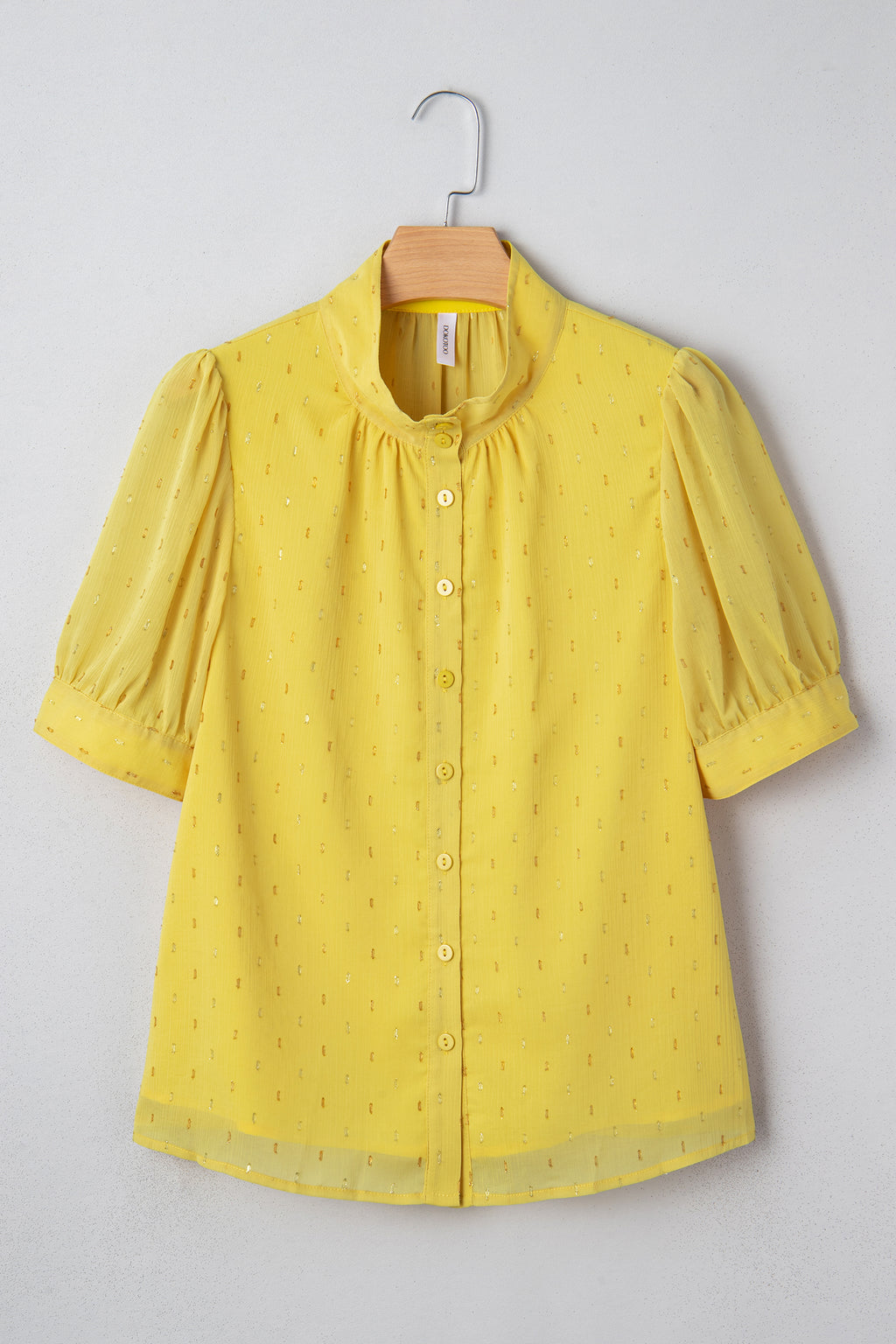 Yellow Cream Metallic Jacquard Short Sleeve Shirt