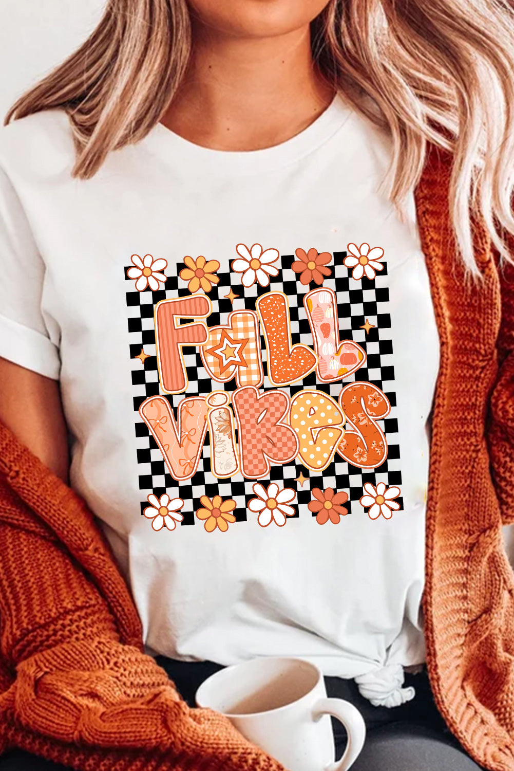 White FALL VIBES Cute Graphic Fashion Tee