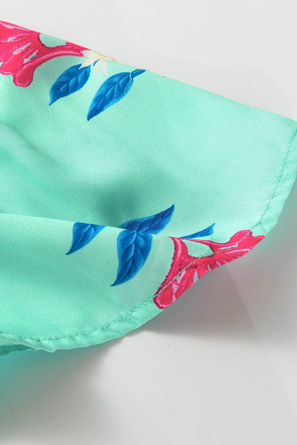 Blue Floral Print Notched Neck Flounce Sleeve Maxi Dress