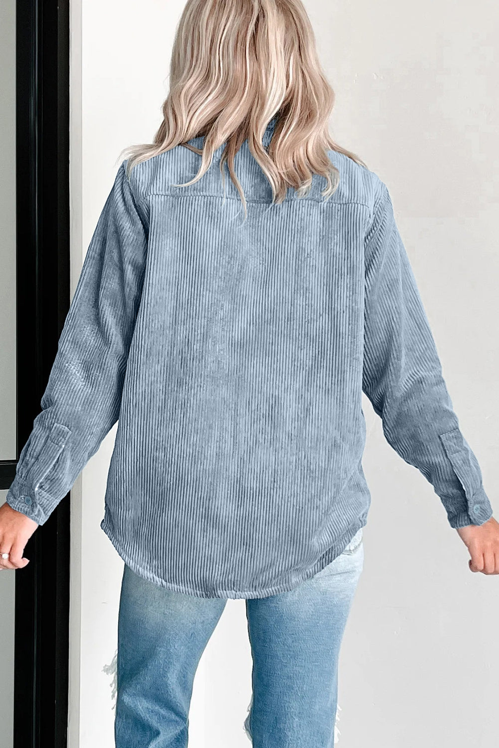 Stone Blue Plaid Corduroy Reversible Button Up Jacket