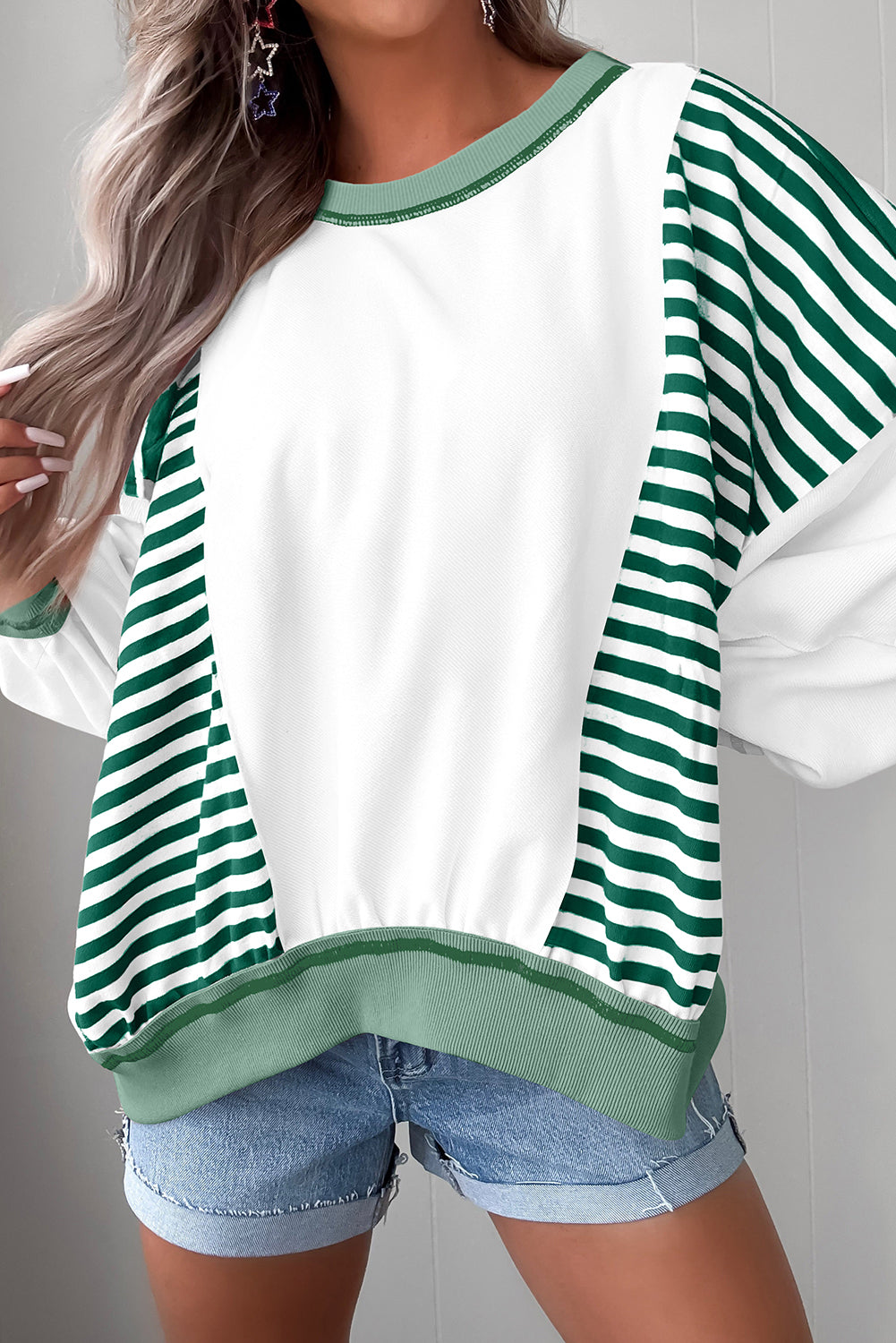 Brown Striped Colorblock Patchwork Oversized Sweatshirt