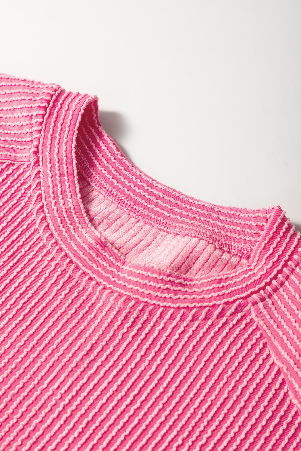 Blue Solid Corded Short Sleeve T Shirt and Wide Leg Pants Set