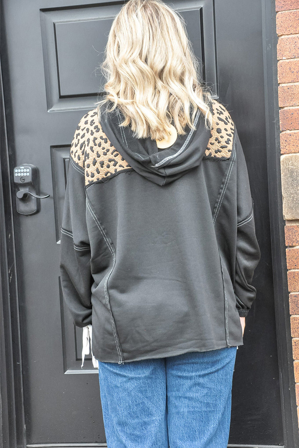 Brown Leopard Patchwork Quarter Zip Hoodie