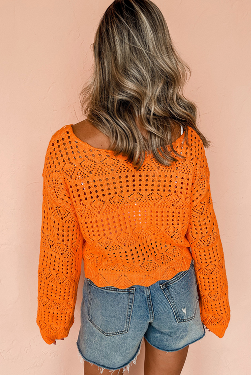 Pull carotte uni au crochet avec bordure festonnée