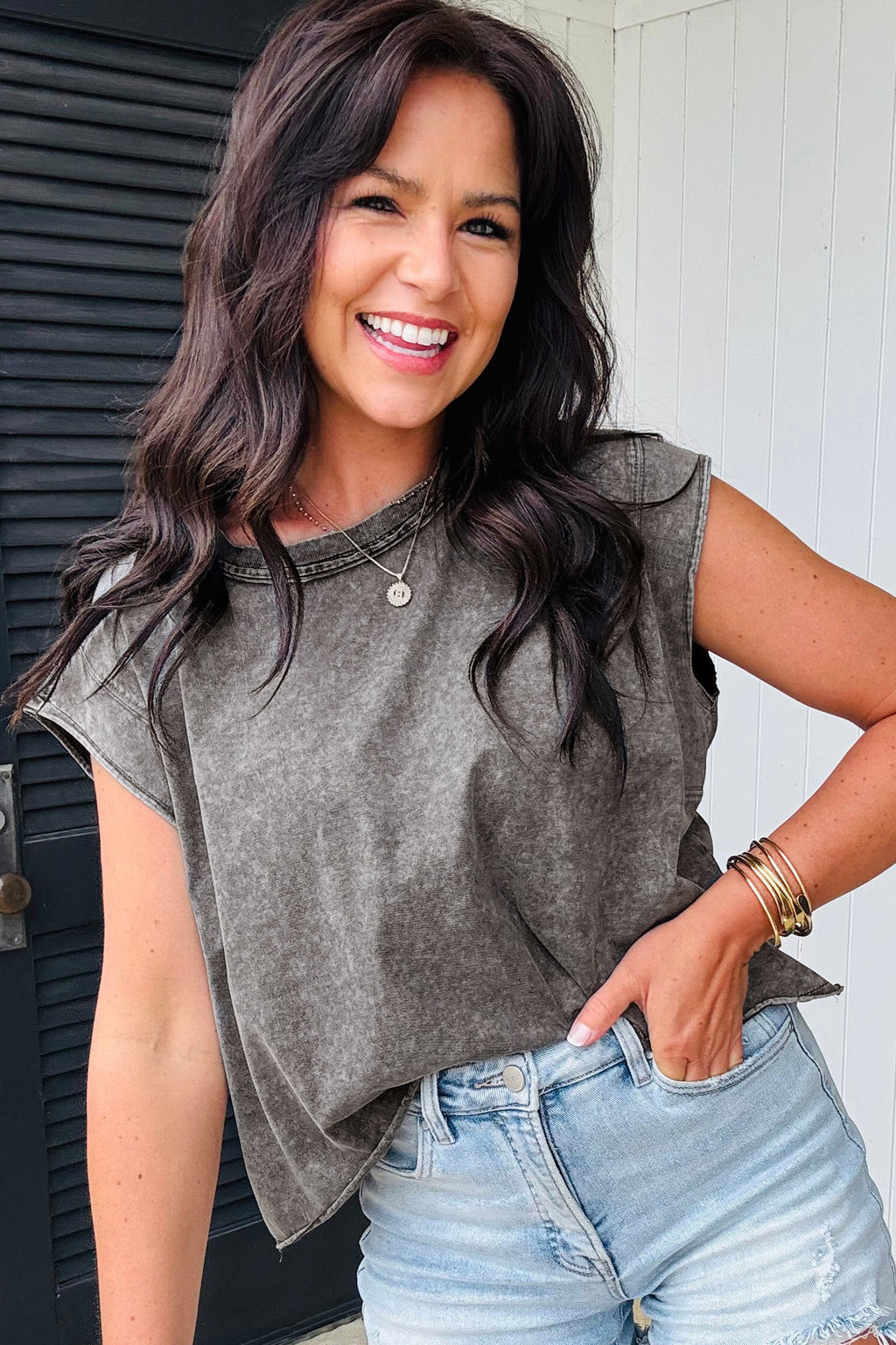 Bright Pink Mineral Wash Boxy Fit Cotton Tank Top