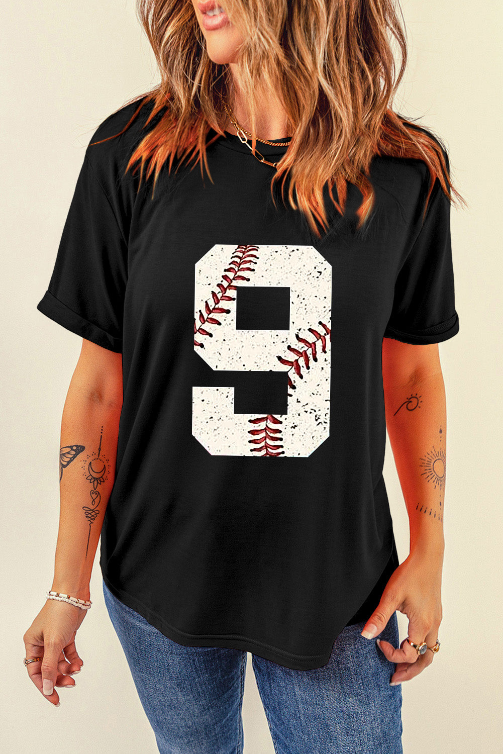 Black Game Day Number 9 Baseball Pattern Oversize Tee