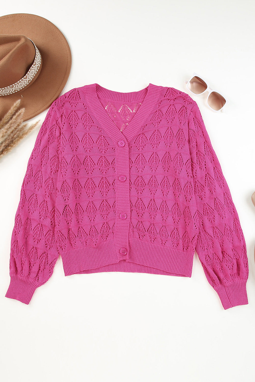 Rose Lightweight Buttoned Front Crochet Cardigan