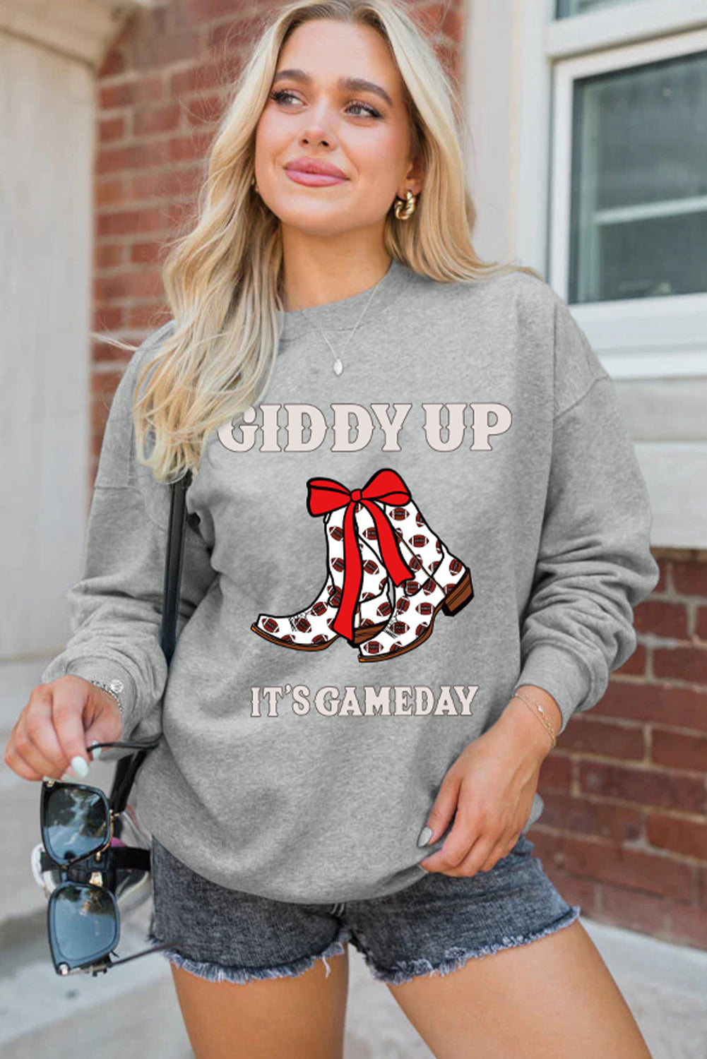 Gray GIDDY UP IT'S GAME DAY Boots Graphic Sweatshirt
