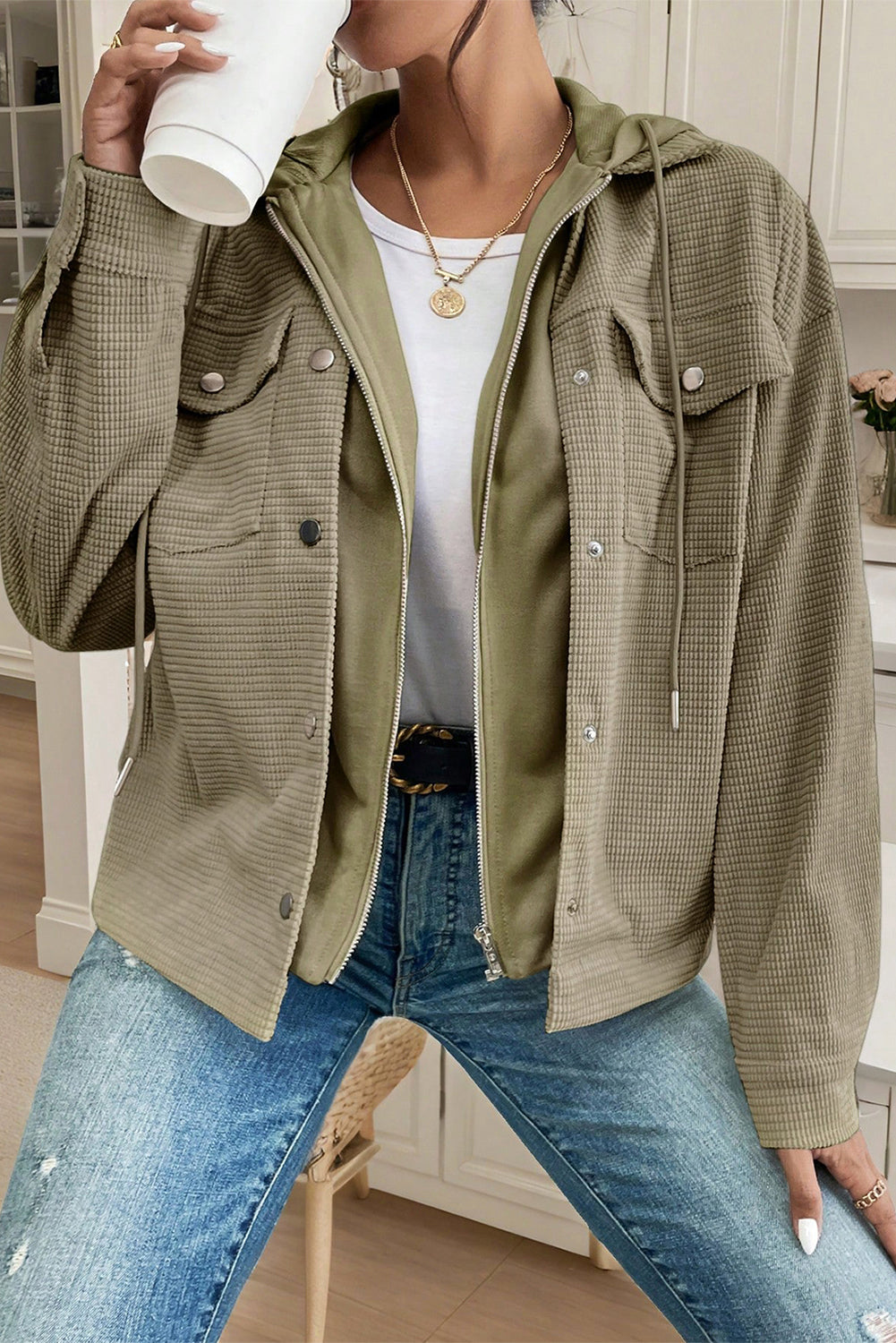 Sail Blue 2 in 1 Thermal Knit Textured Hooded Jacket