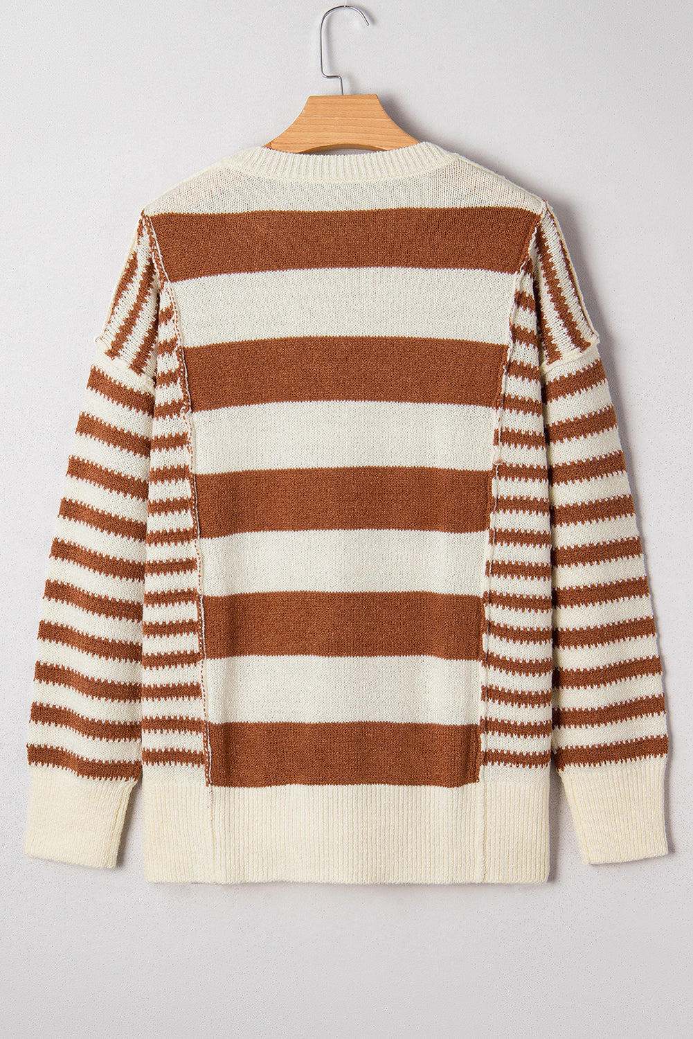 Brown Stripe Drop Shoulder Sleeve Patchwork Baggy Sweater