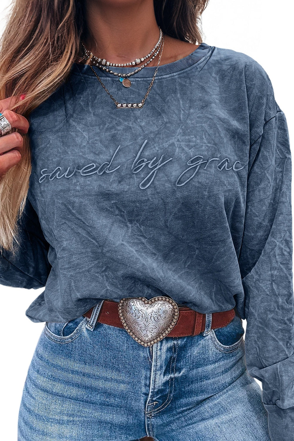 Dune saved by grace Letter Embroidery Mineral Wash Loose Sweatshirt