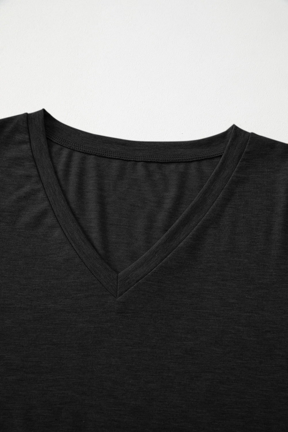 Smoke Gray Plain V Neck Long Sleeve Top