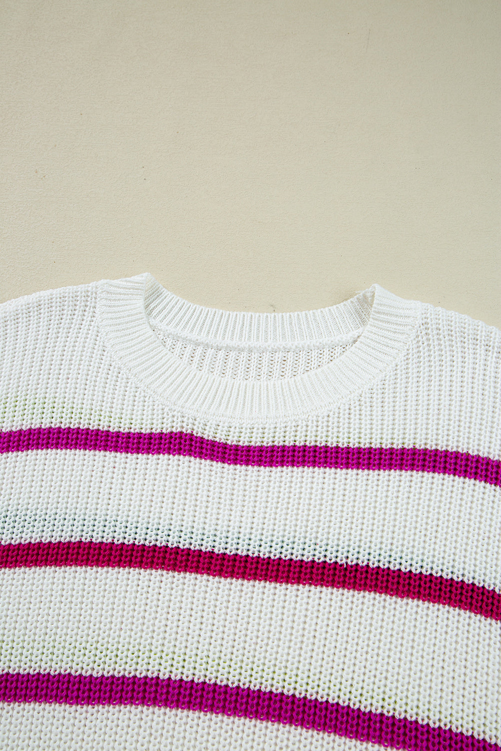 White Colorful Striped Drop Shoulder Crew Neck Sweater